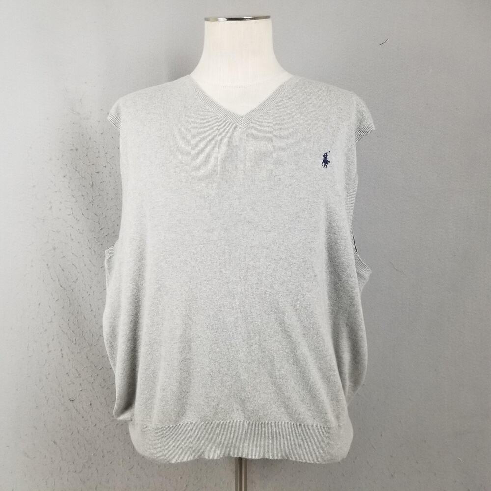 Polo Ralph Lauren Sweater Vest Mens 2XL‎ Gray Pima Cotton V Neck Knit Pullover